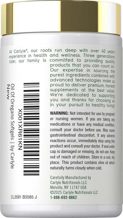 Carlyle Oregano Oil Supplement | 150 Softgel Capsules | Contains Carvacrol | Non-GMO & Gluten Free Formula