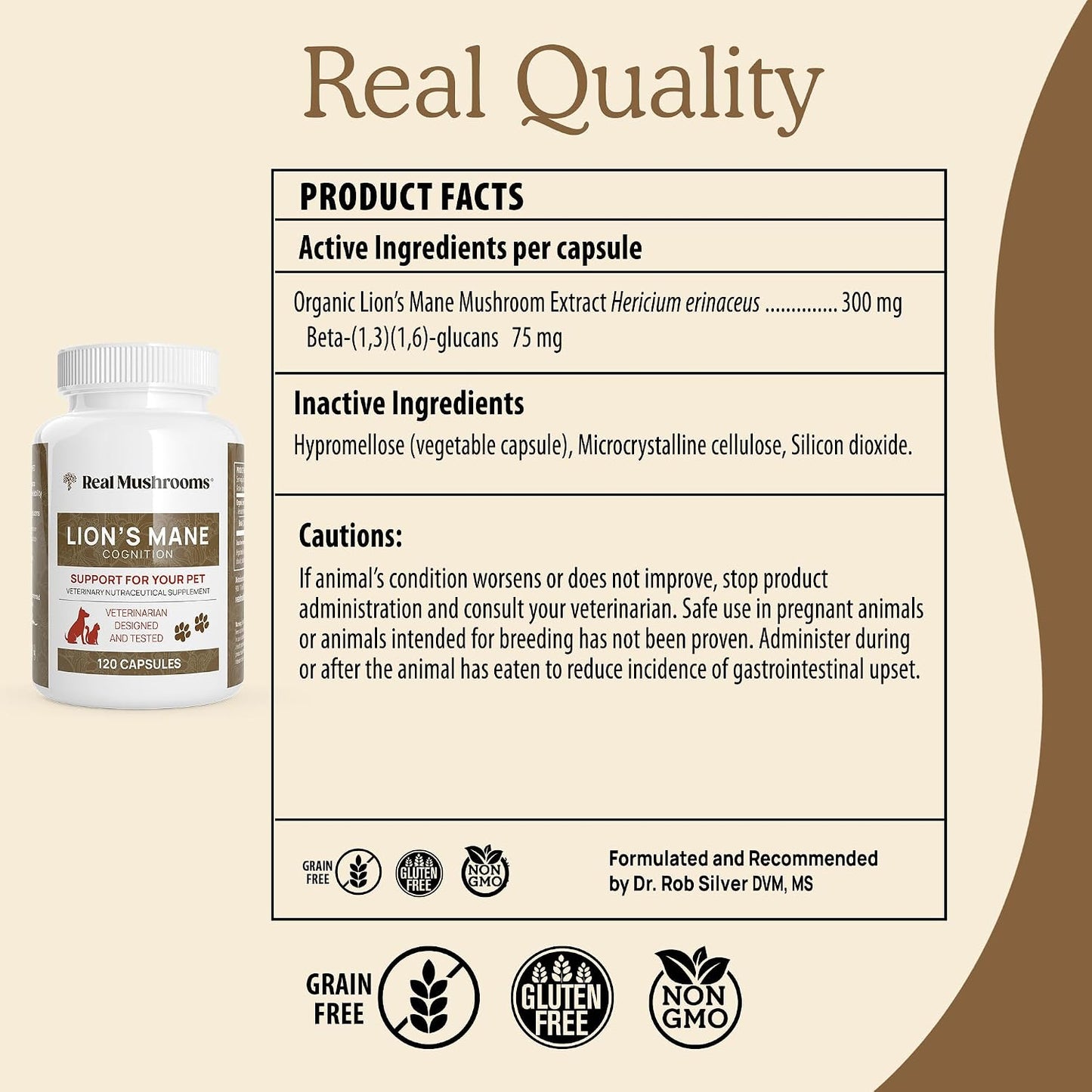 Real Mushrooms Lions Mane for Humans (300ct) and Pets (120ct) - Bundle for Cognition & Immunity - Vegan, Non-GMO, Gluten-Free, Grain-Free Mushroom Extract Supplements