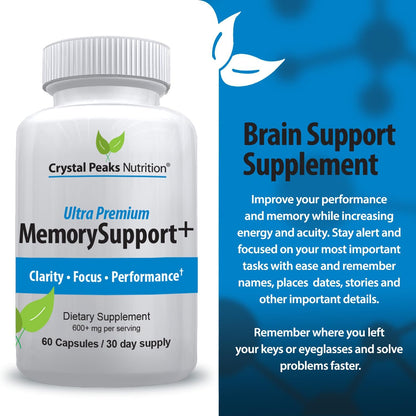 Memory Boost + Brain Support Supplement – Nootropic for Focus, Concentration, Memory. Enhanced Energy, Recall and Alertness - 60 Capsules/30-day Supply.