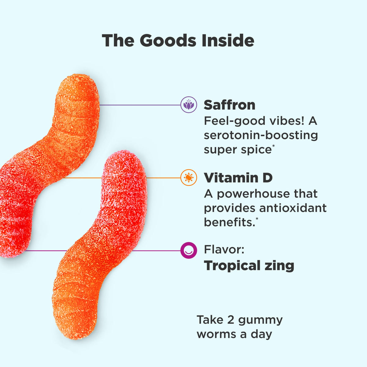OLLY Hello Happy Gummy Worms, Mood Balance Support, Vitamin D, Saffron, Adult Chewa