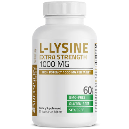 Bronson L-Lysine Extra Strength 1000 MG per Tablet High Potency, Immune Support & Supports Collagen Synthesis, Non-GMO, 100 Vegetarian Tablets