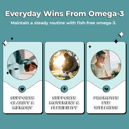Future Kind Omega-3 Supplement for Clarity, Memory, and Mobility Comfort, 2 Months Supply of Citrus-Scented Softgels with EPA and DHA, Vegan Omega-3 Supplement from Algae, Carrageenan Free, 60 Count