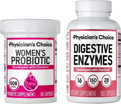 Physician's CHOICE - Women's Digestive Harmony Bundle: Probiotics for Women 60ct + Digestive Enzymes 180ct - Value Pack