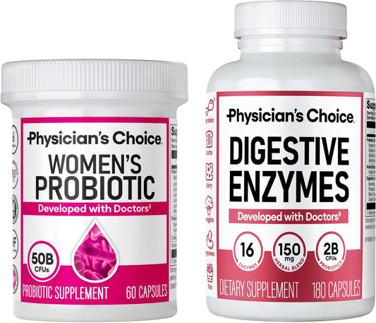 Physician's CHOICE - Women's Digestive Harmony Bundle: Probiotics for Women 60ct + Digestive Enzymes 180ct - Value Pack