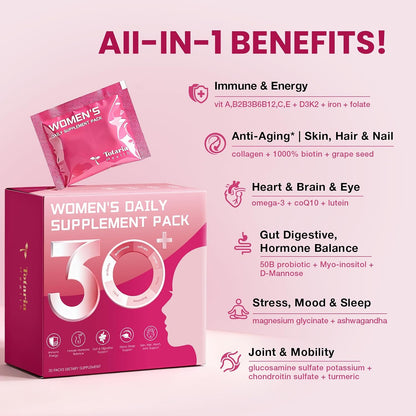 Totaria Multivitamin for Women with Vitamin A,B,C,D3,E,K2, Biotin, Collagen, Magnesium, Ashwagandha, Omega-3, Probiotic, Energy, Beauty, Stress, Calm, 30 Servings