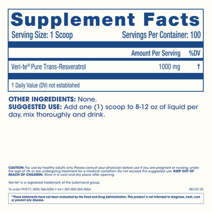 ProHealth Longevity Bulk Trans Resveratrol Powder 100 Grams - Pure Pharmaceutical Grade, 1000 mg per Scoop, Superior Absorption and Bioavailability