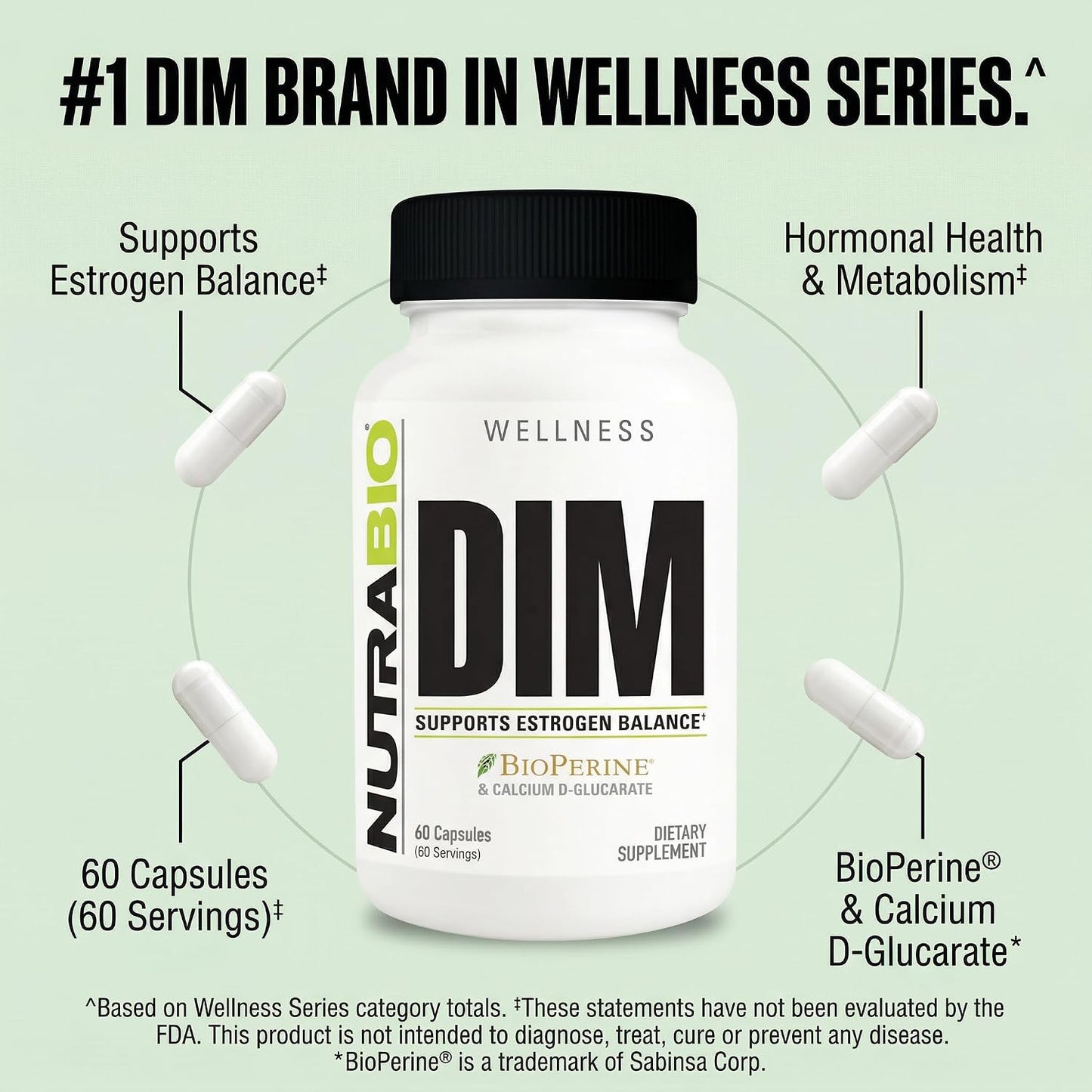NutraBio DIM Supplement, Supports Estrogen Balance, 100mg - 60 Vegetable Capsules