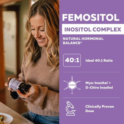 Femositol® Myo-Inositol & D-Chiro Inositol Complex Supplement - Clinically Validated 40:1 Ratio (Vitamin B8)| Hormonal Balance & Healthy Ovarian Function Support (90 Capsules – 30 Servings)