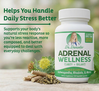 Adrenal Wellness Ashwagandha & More - Organic Mind, Body Support by Dr. Danielle, 120 Capsules