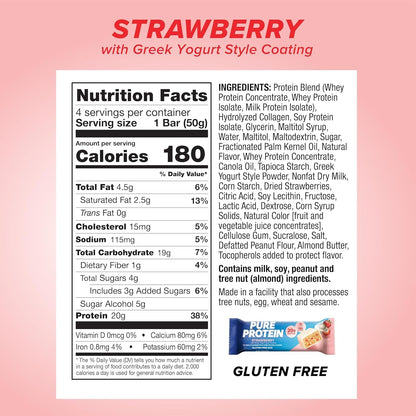 Pure Protein Bars, Strawberry Greek Yogurt, 20g High Protein, Nutritious Snacks