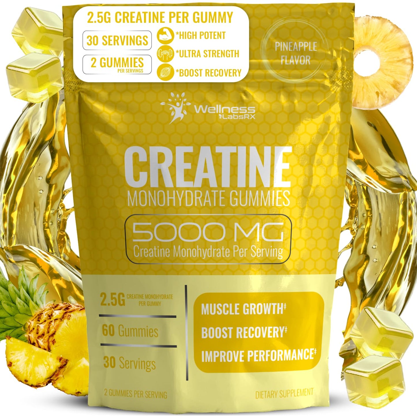 Creatine Gummies 5000mg, 30 Servings Creatine Monohydrate Gummies - Third-Party Tested Creatine for Women, Strawberry Flavor Creatine for Men, Muscle Growth, Strength, and Recovery - Pack of 1