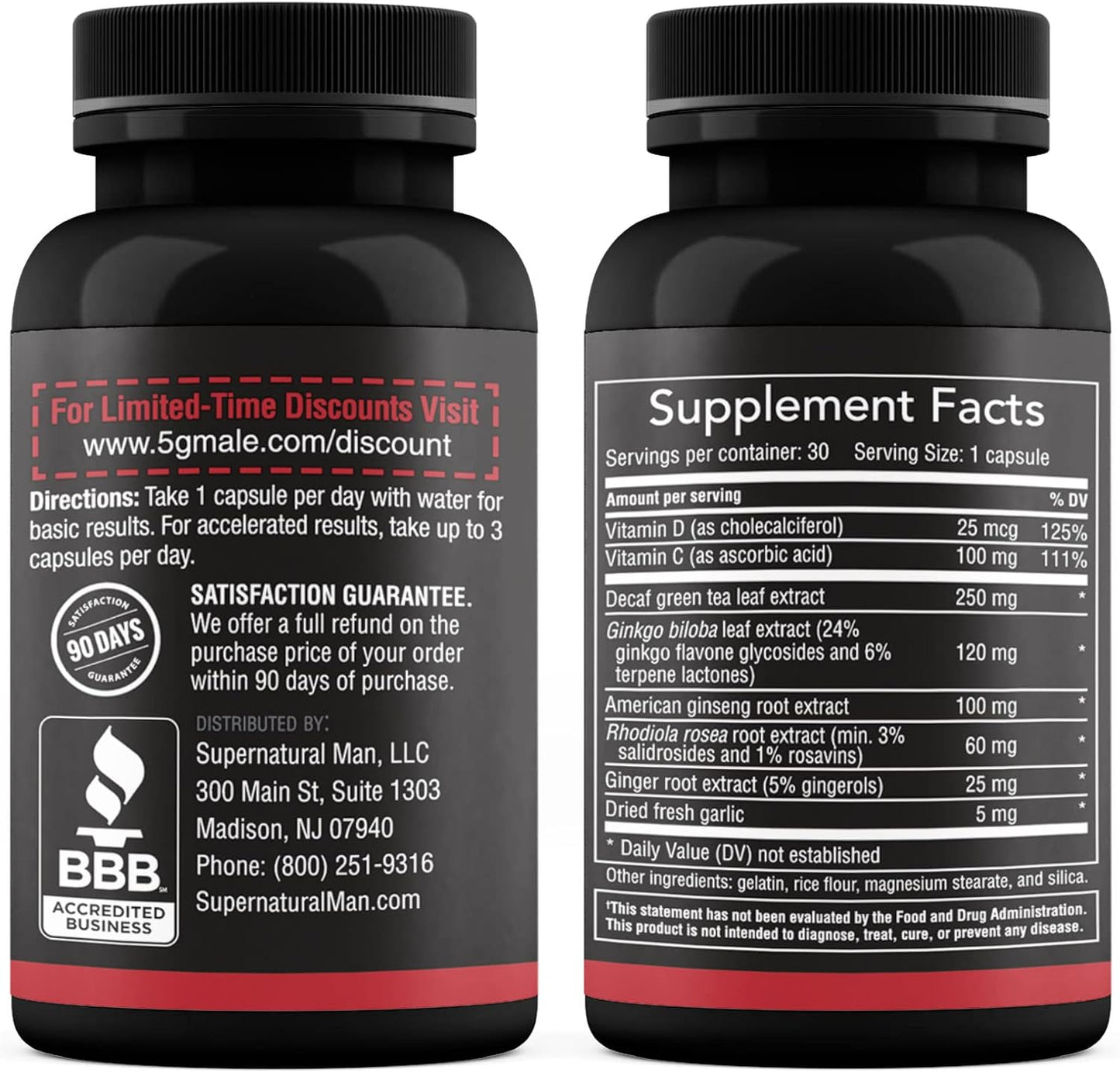 Supernatural Man 5G Male Natural T Booster Enhancing Supplement for Blood Flow, Stamina, Strength & Endurance Ginseng, Garlic, Ginkgo, Ginger Root, Vitamin D - Supports Healthy Males - 30 Capsules