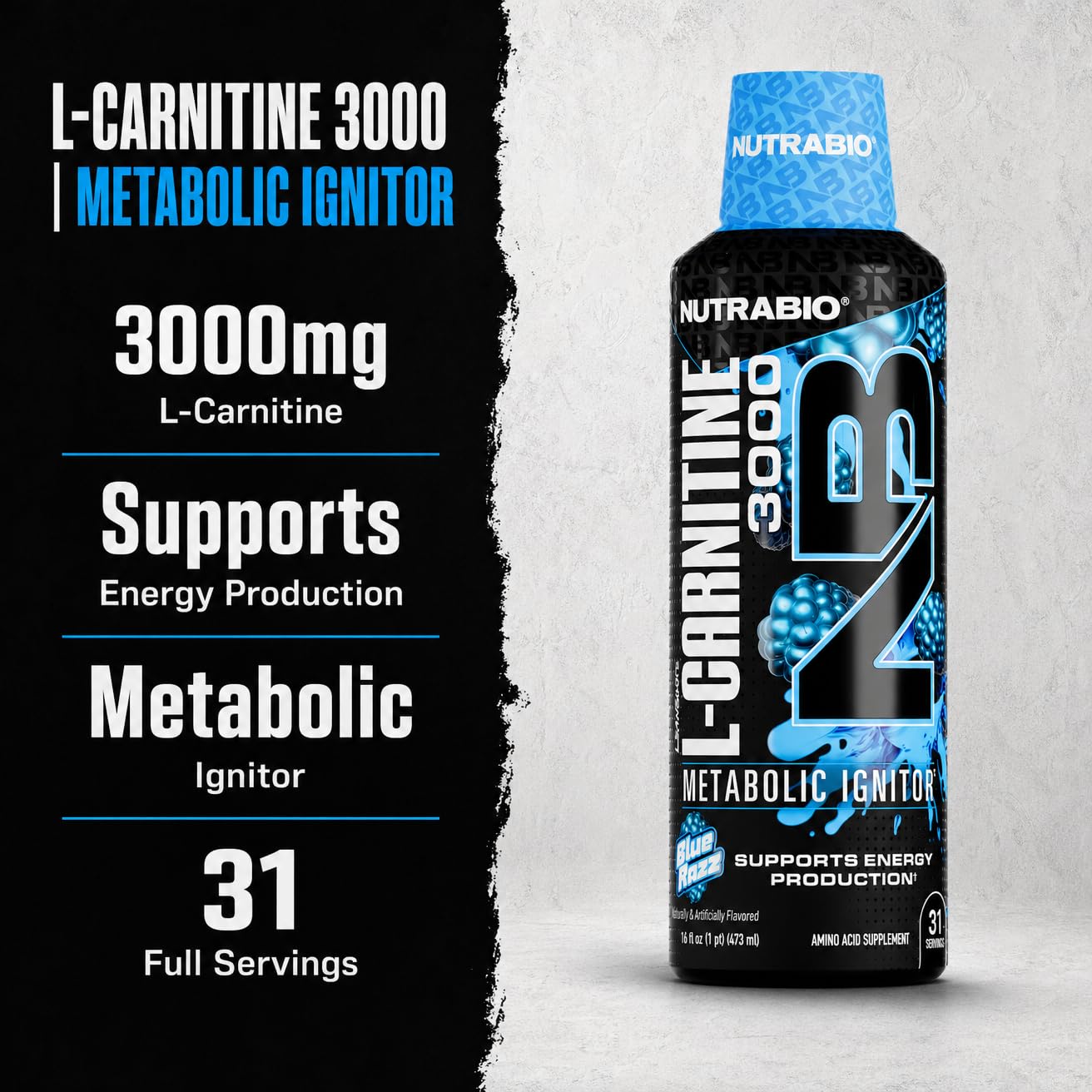 NutraBio – L-Carnitine Liquid Shots – 3000mg, (Green Apple) – 10mg of Vitamin B-5 – Zero Carbs & Sugars – Energy Production – Muscle Recovery