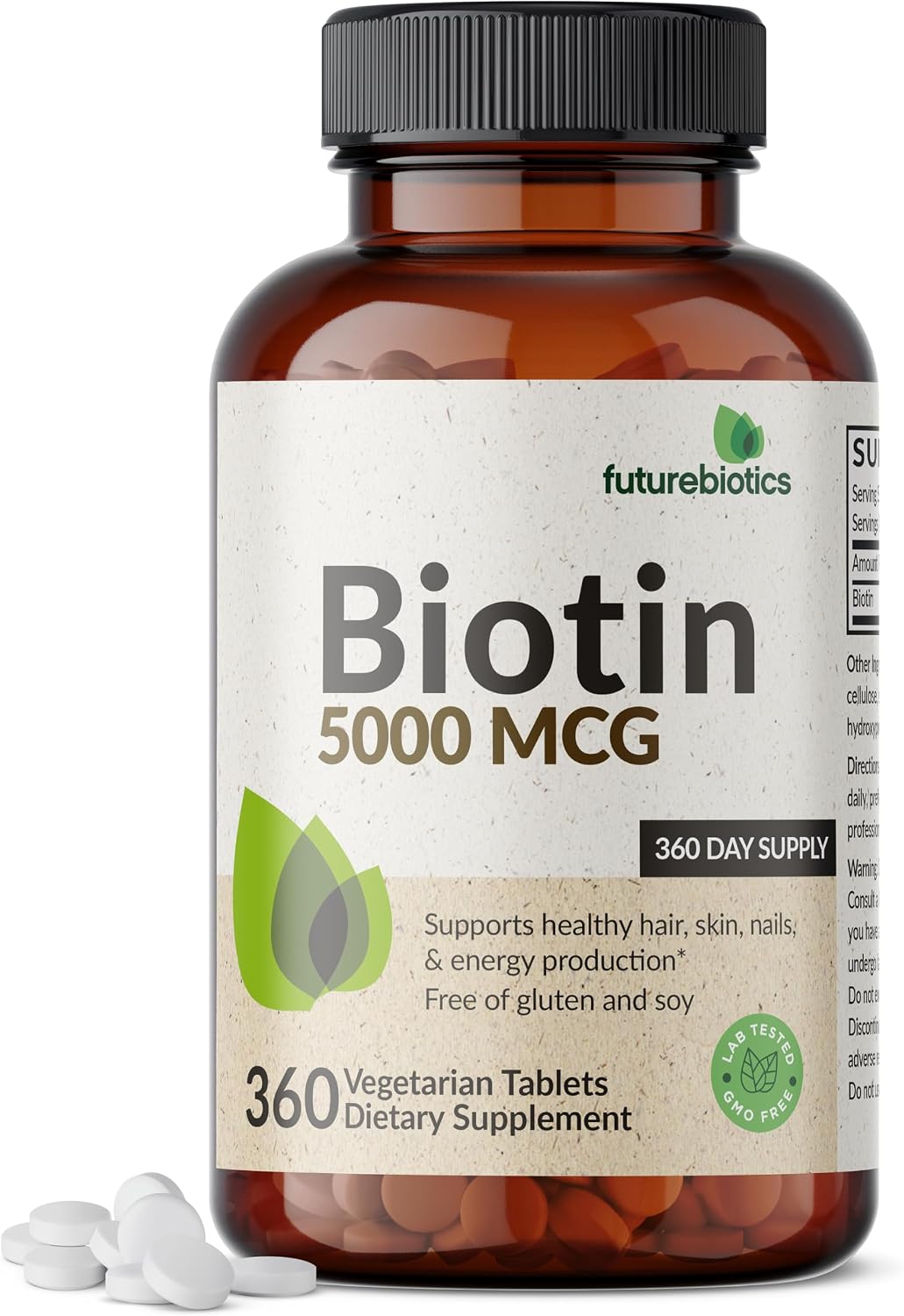 Futurebiotics Biotin 5000 MCG Supports Healthy Hair, Skin, Nails & Energy Production Non-GMO, 360 Vegetarian Tablets