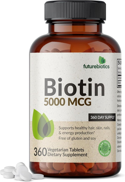 Futurebiotics Biotin 5000 MCG Supports Healthy Hair, Skin, Nails & Energy Production Non-GMO, 360 Vegetarian Tablets