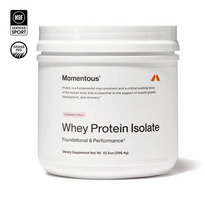 Momentous Essential Grass-Fed Whey Protein Powder - 20 g Whey Isolate Protein - NSF Certified for Sport - Gluten-Free - 25 Servings for Essential Everyday Use - Vanilla - Package May Vary