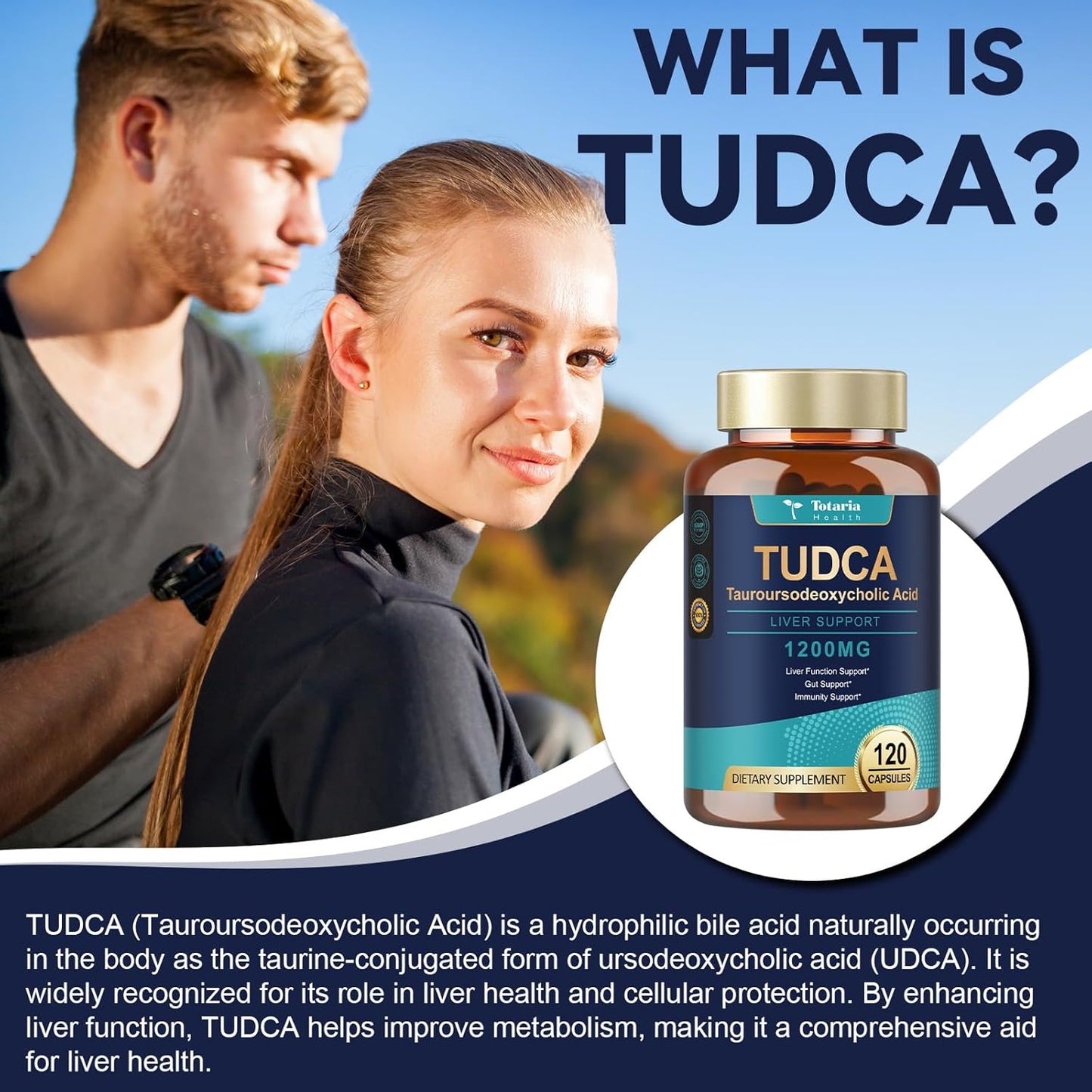 Totaria TUDCA Bile Salts 1200mg (Tauroursodeoxycholic Acid), 120 Capsules, Ultra Strength Pure TUDCA Liver Supplements, Liver and Gallbladder Cleanse & Repair, Vegan