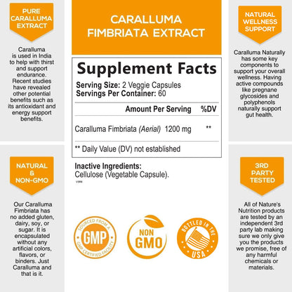 Pure Caralluma Fimbriata Extract Highly Concentrated 1200mg - Natural Endurance Support