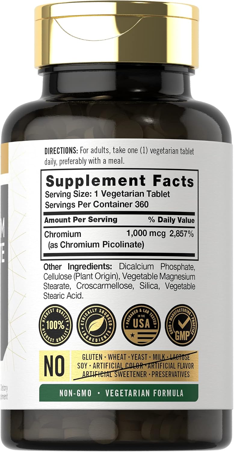 Carlyle Chromium Picolinate Supplement | 1000mcg | 360 Tablets | Vegetarian, Non-GMO, Gluten Free Formula