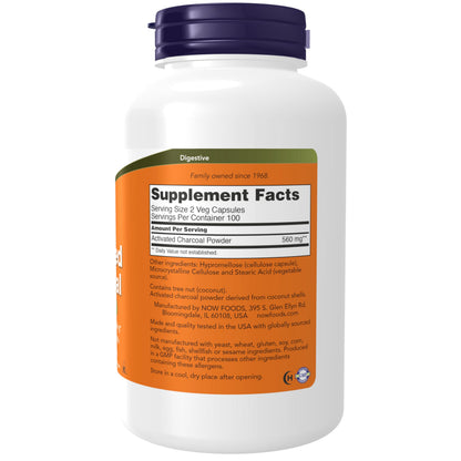 NOW Supplements, Activated Charcoal Made from Coconut Shells, Non-GMO Project