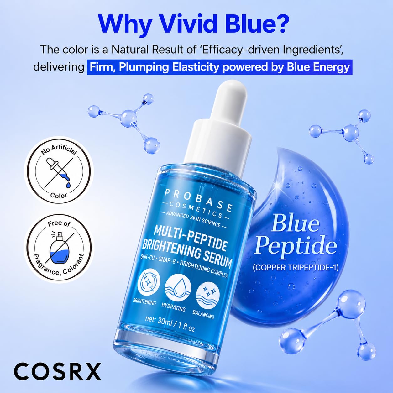 Copper Peptide Face Serum, 1 fl. oz. | Hyaluronic Acid, Collagen, GHK-Cu + SNAP-8, 10,000 ppm