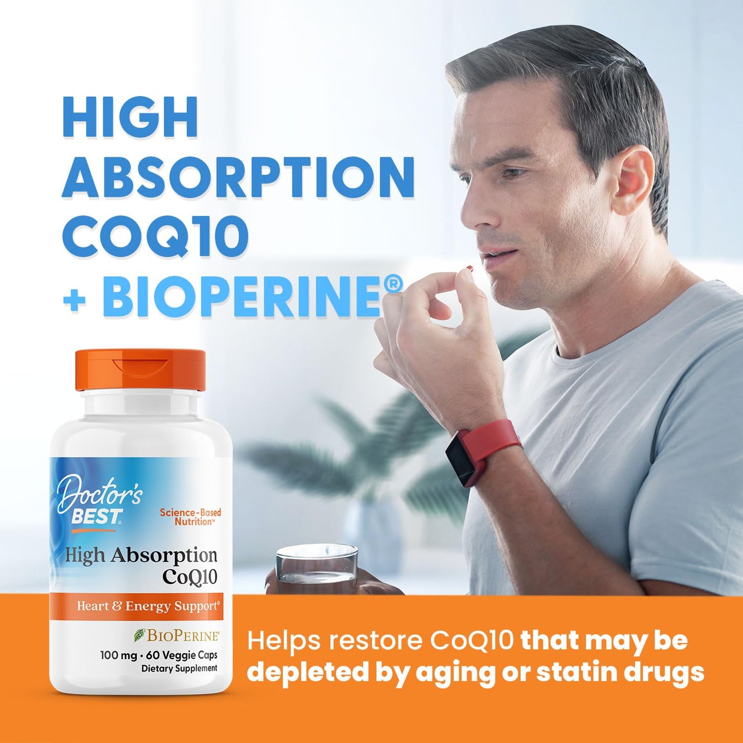 Doctor's Best High Absorption CoQ10 with BioPerine Supplement - Coenzyme Q10 Caps for Heart Health & Antioxidant Support, CoQ10 100mg for Women & Men, Non GMO, Naturally Fermented - 120 Veg Capsules