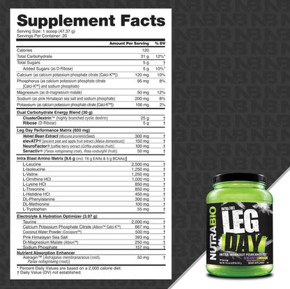 NutraBio Leg Day Intra Workout Powder – Advanced Carb Supplement with Cluster Dextrin & Electrolytes – Carb Powder with EAAs/BCAAs – Cyclic Dextrin for Performance – Cherry Lime, 20 Servings