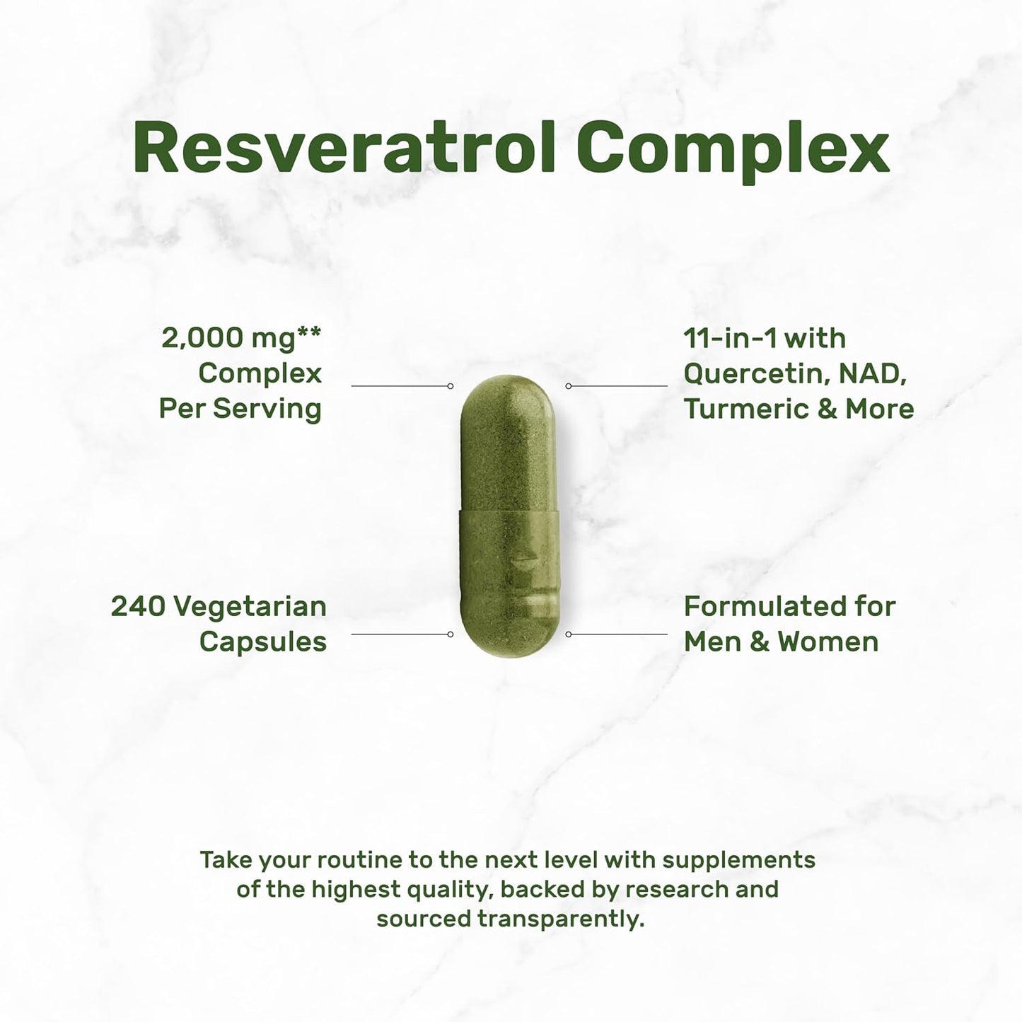 DEAL SUPPLEMENT Resveratrol Complex, 240 Veggie Capsules – Trans-Resveratrol Supplement with NAD, Quercetin, Turmeric, CoQ10, & More | Non-GMO, Gluten Free
