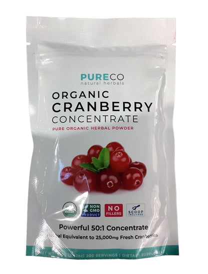 PURE CO USDA Organic Cranberry Concentrate Powder - Organic Cranberry Powder 500mg 50:1 Extract Per 1 Scoop Serving - Kidney Cleanse & Urinary Tract Support for Women - 100 Servings