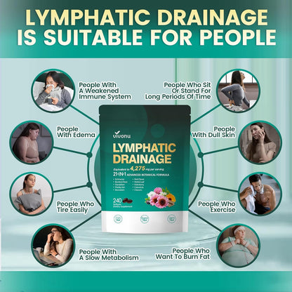 Lymphatic Drainage Supplement – 4275mg per Serving, 21-in-1 Advanced Botanical Formula, Lymph System Support with Echinacea, Dandelion, Burdock, Bromelain, Calendula, Turmeric – 240 Softgels, 1 Bag