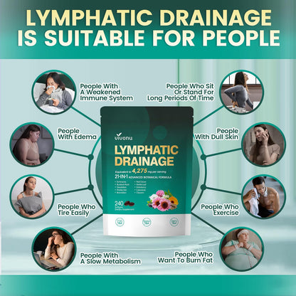 Lymphatic Drainage Supplements, 240 Softgels, Lymph System Support Supplement for Women & Men, 21-in-1 Herbal Blend with Echinacea, Dandelion, Burdock, Bromelain, Calendula, Turmeric & More, 1 Bag