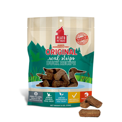 Plato Real Strips Salmon Recipe Dog Treats, Air-Dried High-Protein Soft Strips, Omega-Rich Skin & Coat Support, 18 oz