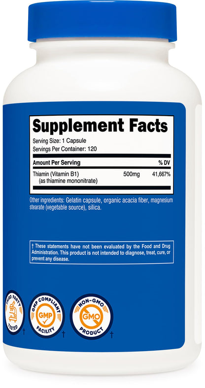 Nutricost Vitamin B1 (Thiamine) 500mg, 120 Capsules