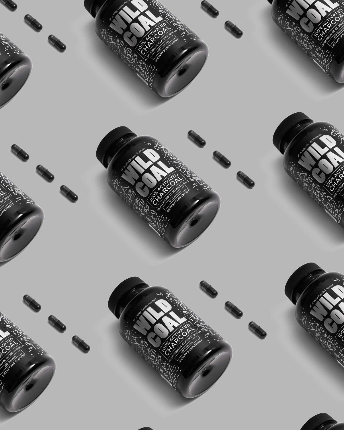 Wild Foods Activated Charcoal Capsules | 100% Organic Coconut Shells Active Tablets