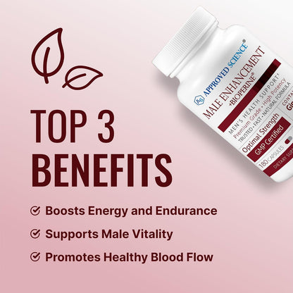 Approved Science® Male Enhancement - Boost Performance and Increase Drive - 180 Vegan Friendly Capsules (1 Bottle)