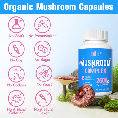 Mushroom Supplement 2600mg, 20-IN-1 Mushroom Complex - Lions Mane, Cordyceps