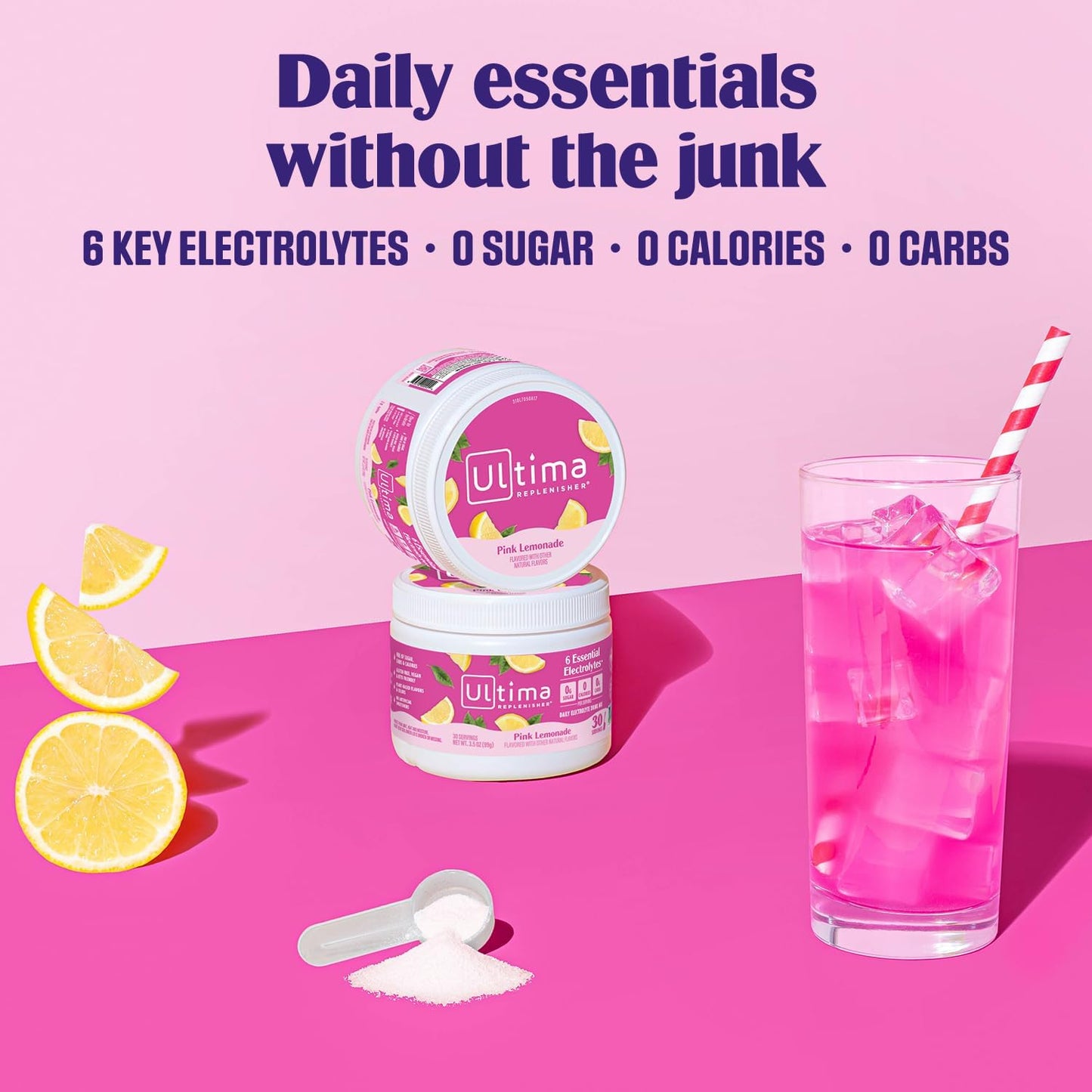 Ultima Replenisher Electrolyte Powder Drink Mix Bundle – Sugar Free – Pink Lemonade, 30 Serving Canister and 20 Stickpacks – 6 Electrolytes and Minerals – Keto Friendly, Vegan, Non-GMO