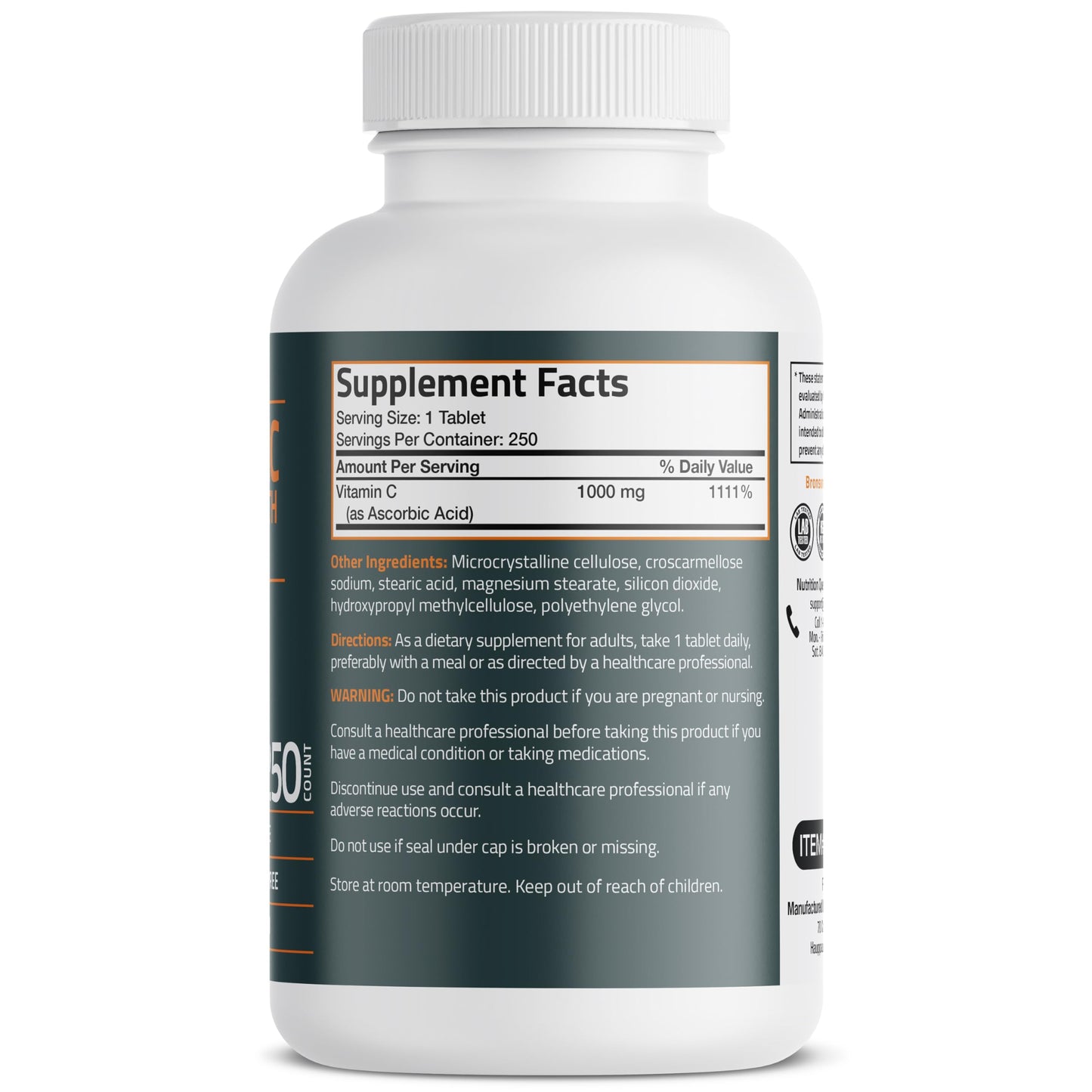 Bronson Vitamin C 1000mg Extra Strength, Supports a Healthy Immune System, High Potency, Non-GMO, 100 Vegetarian Tablets