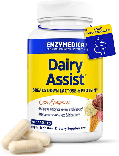 Enzymedica DairyAssist, Support for Milk & Dairy Digestion, 30 Caps
