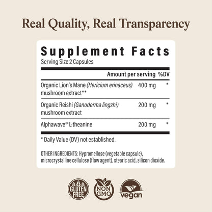 Real Mushrooms Reishi Mushroom Capsules - Handpicked Organic Mushroom Extracts - Red Reishi for Tranquil Daily Wellness with Verified Beta Glucans Vegan, Non-GMO, No Grain Fillers, 90 ct
