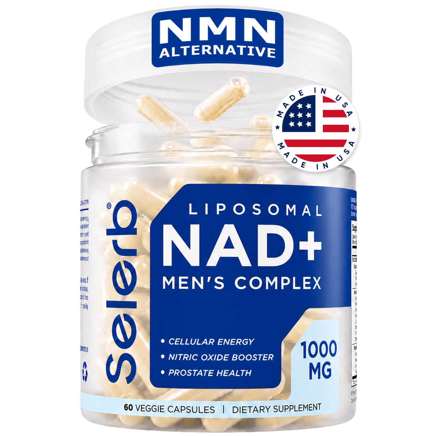 NAD Supplement for Men – Liposomal NAD+ NMN Alternative Nitric Oxide Prostate Health Supplements with Resveratrol, CoQ10, L Citrulline and Lycopene for Anti-Aging & Cellular Energy Support 60 Capsules
