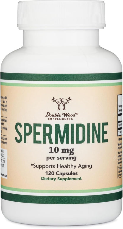 Spermidine Supplement (10mg of 99% Spermidine 3HCL - Third Party Tested) 120 Capsules - Over 100x More Potent Than Wheat Germ Extract for Cell Membrane, Telomere Health and Aging by Double Wood