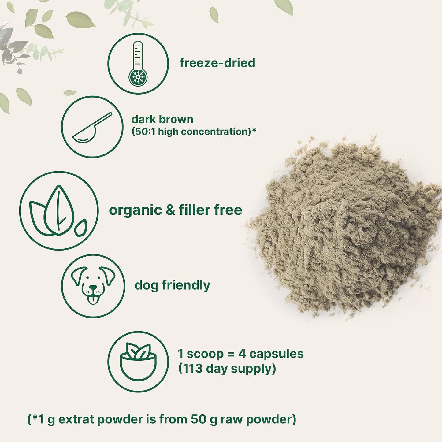 Organic Turkey Tail Mushroom Powder (50:1 Extract), 8 Ounce | Freeze Dried with Active Polysaccharides, Supports Immune Response & Cellular Level, Pet Friendly