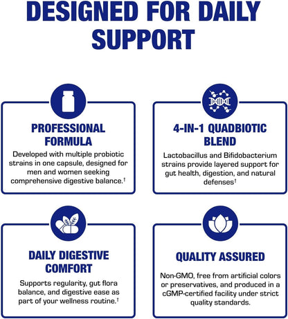 Advanced Digestive Probiotics for Women & Men - 4 in 1 Quadbiotic for Women & Men with Lactobacillus and Bifidobacterium Probiotics for Digestive Health Bloating and Constipation - 100 Servings