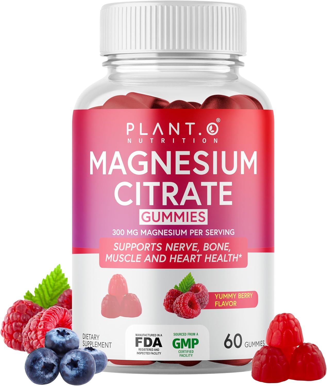 Calm Magnesium Gummies 300 mg per Serving of Magnesium Citrate | Relaxation, Muscle, Bone, & Energy Support | Raspberry Flavor | 60 Chewable Magnesium
