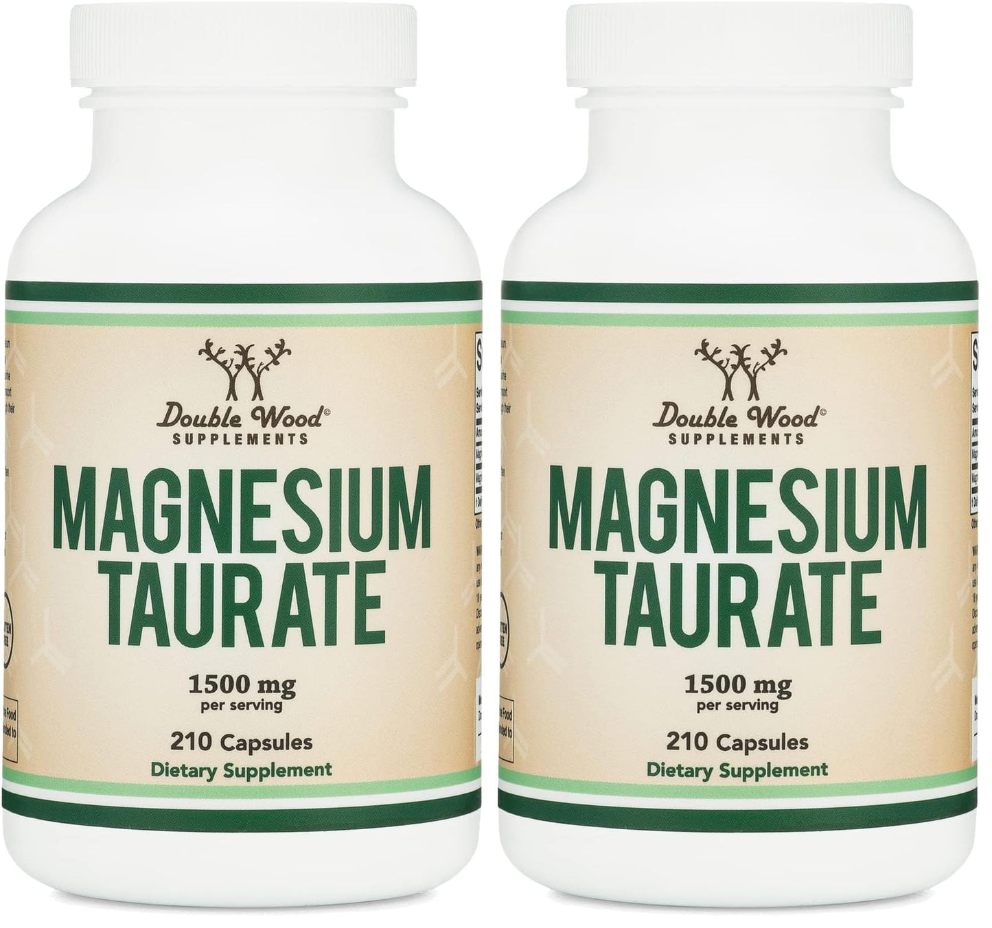 Magnesium Taurate Supplement for Cardiovascular Health to Boost Magnesium Levels (1,500mg per Serving, 210 Vegan Capsules) Non-GMO, Gluten Free, by Double Wood Supplements