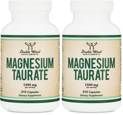 Magnesium Taurate Supplement for Cardiovascular Health to Boost Magnesium Levels (1,500mg per Serving, 210 Vegan Capsules) Non-GMO, Gluten Free, by Double Wood Supplements