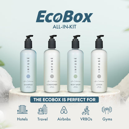1-Shoppe Aquavera 40 Piece Ecobox All-In-Kit | White Tea and Coconut Soap | 12 Shampoo