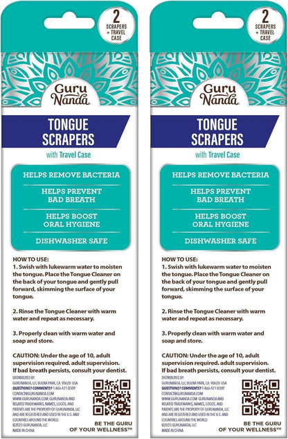 GuruNanda Tongue Scraper for Adults, Bad Breath Treatment, Gag Free, 4 ct