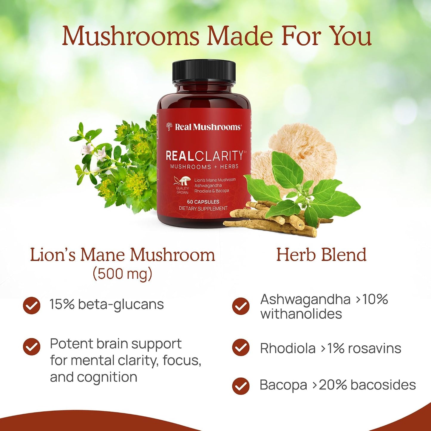 Real Mushrooms RealClarity (60ct) and 5 Defenders (90ct) Capsules Bundle - Mushroom Supplement for Mental Clarity, Focus & Immune Strength - Vegan, Non-GMO, Verified Levels of Beta-Glucans